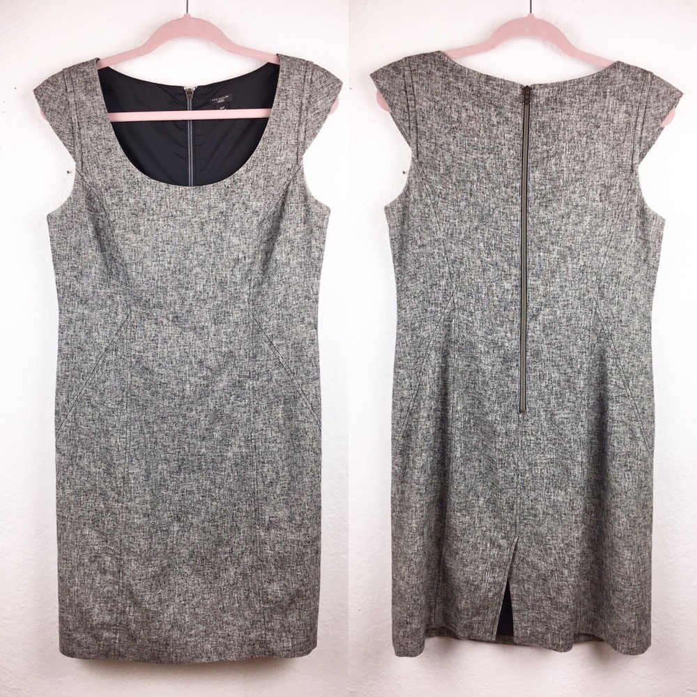 ANN TAYLOR Grey Sheath Work Dress Cap Sleeves EUC